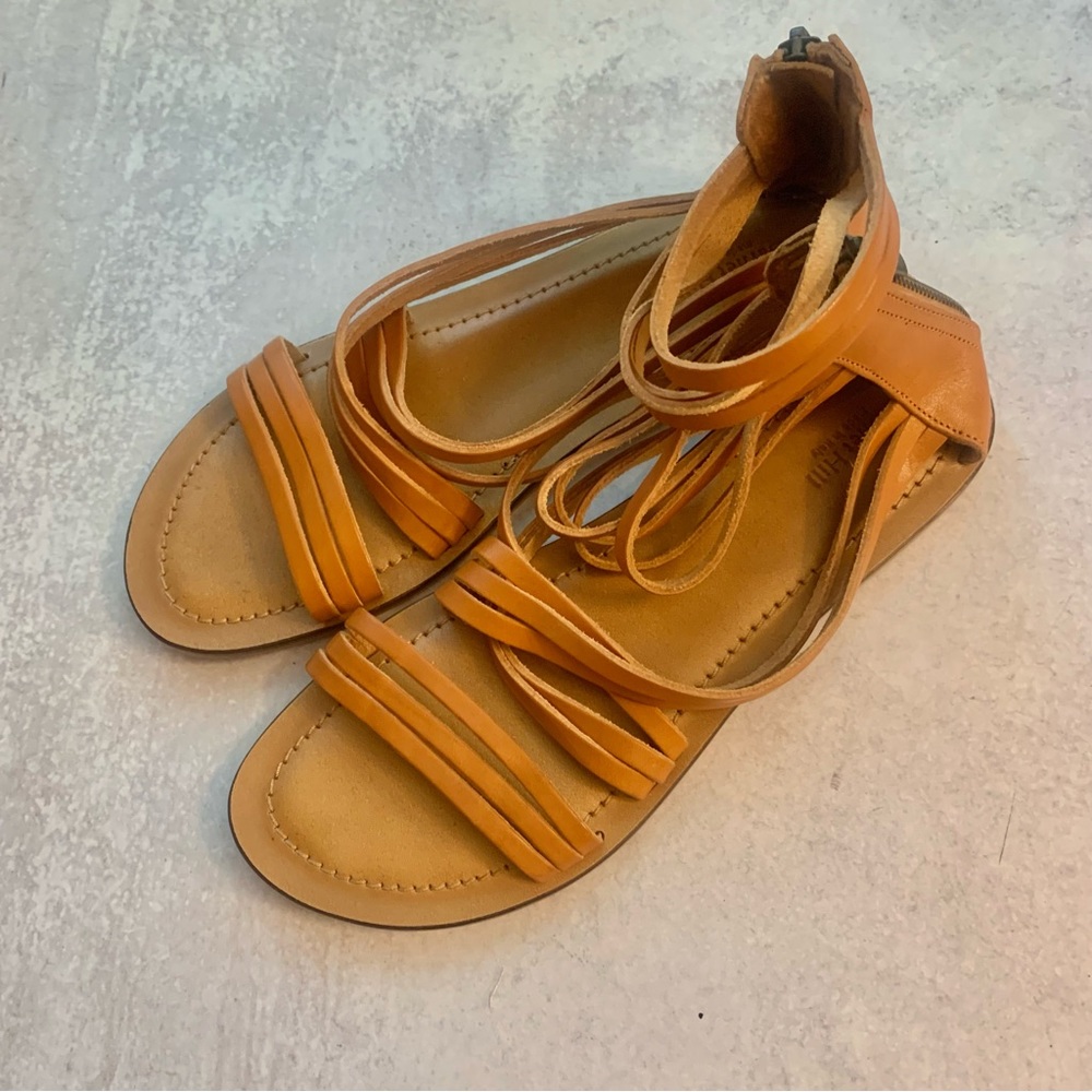 Garnet Hill Italy Leather Strappy Ankle Zipper Sandals